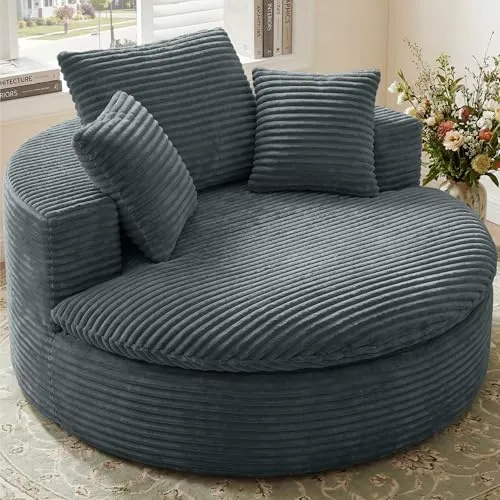 CUBENTE 59 inch round boneless chaise in grey corduroy
